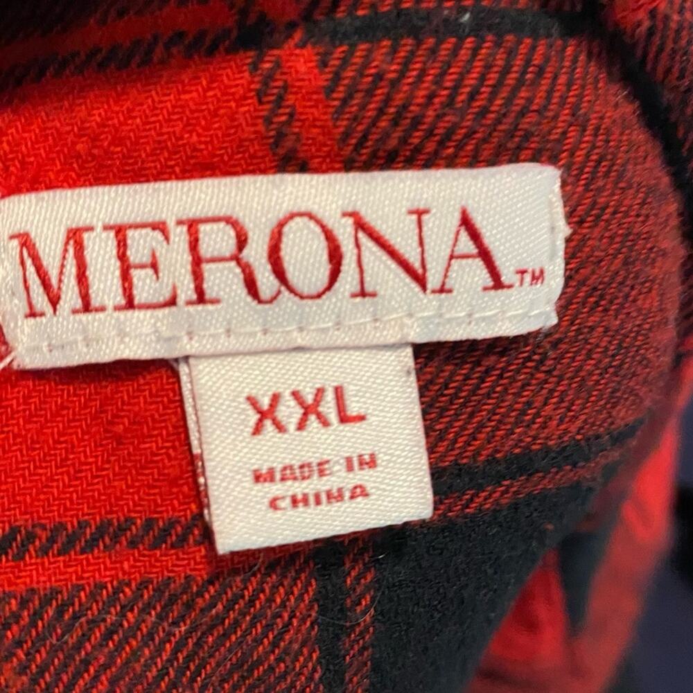 Merona Sleep Shirt Buffalo Plaid Size XXL Red Black - Picture 5 of 6